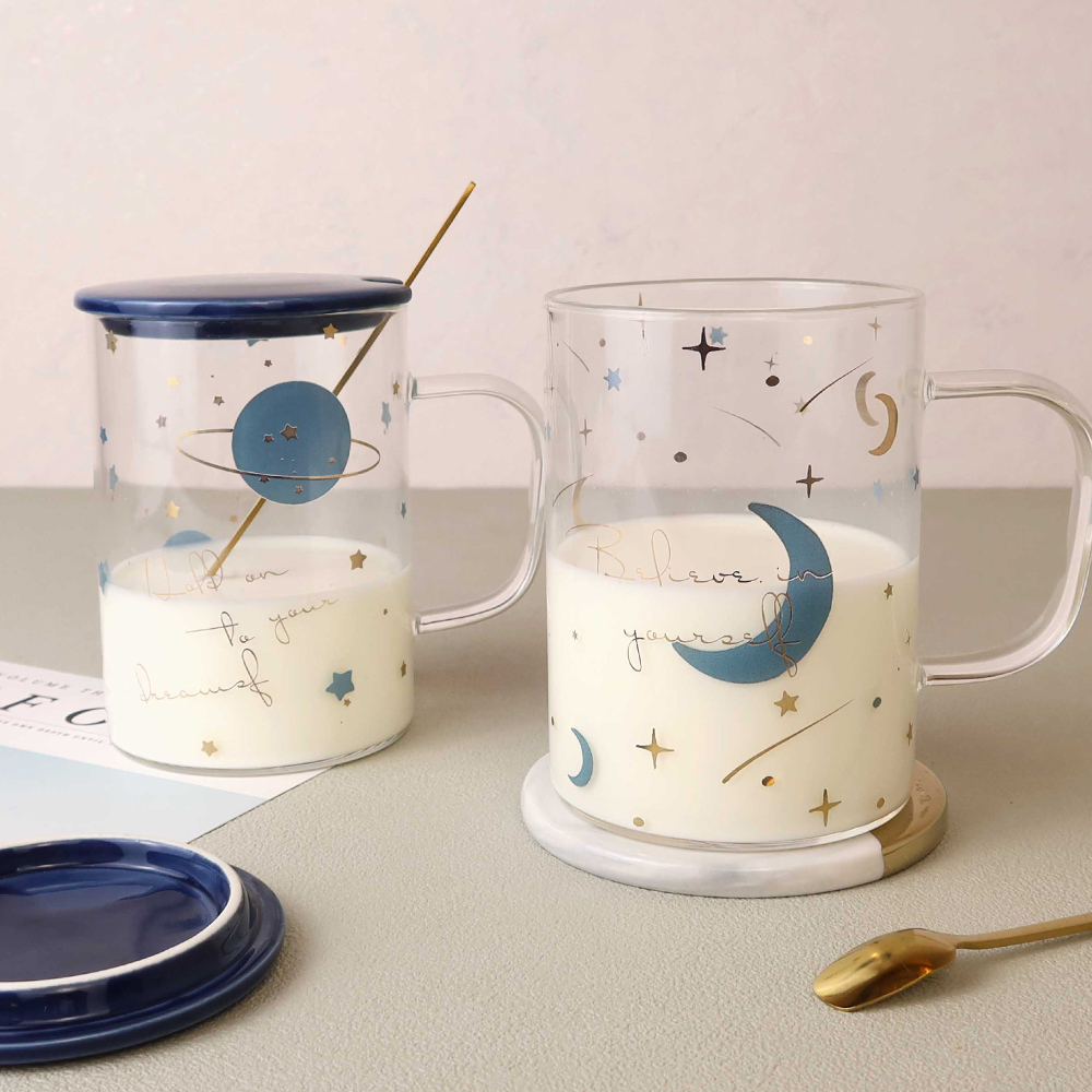 銀河耐熱透明附蓋馬克杯(附匙) 450ML