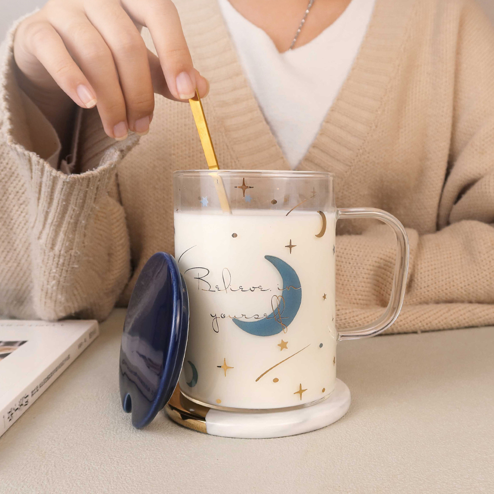 銀河耐熱透明附蓋馬克杯(附匙) 450ML