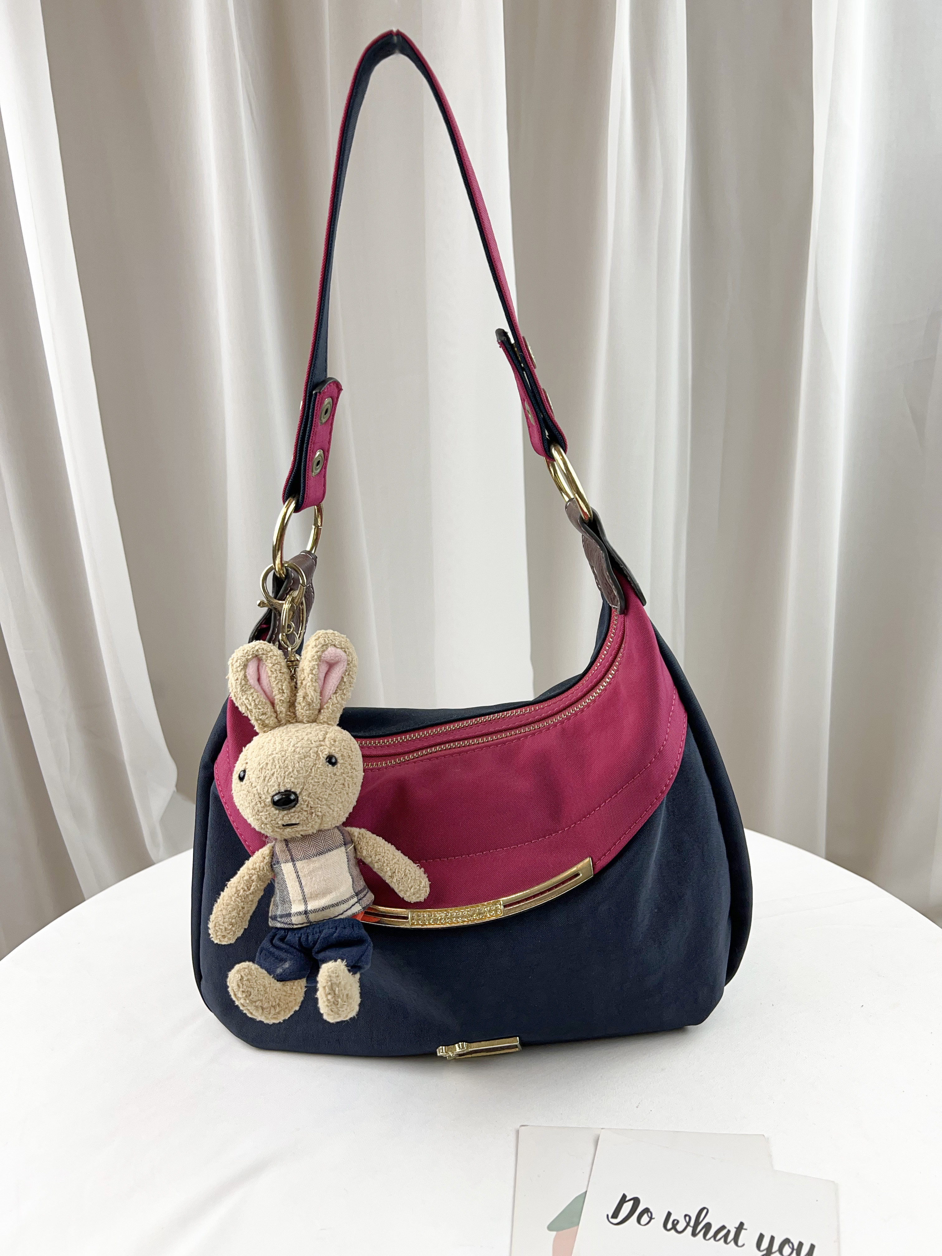 GOODS 藍桃拼色 尼龍防潑水肩背包 / 側背包  #2279