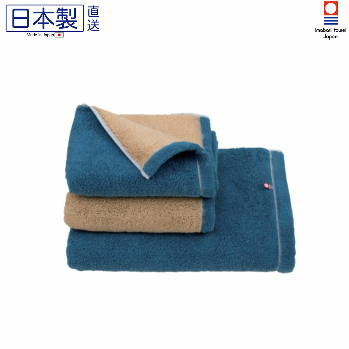 日本今治xDairy Prarie 超柔軟雙色半浴巾 (藍撞米) 34x120 (日本製)