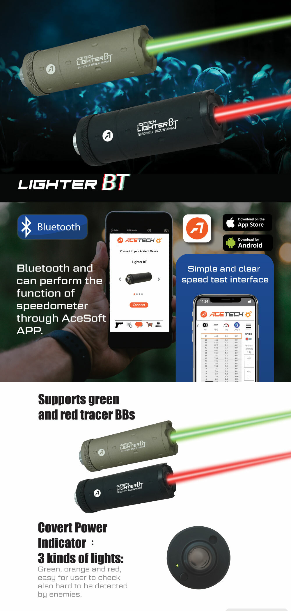 Acetech Lighter BT Tracer Unit | Bluetooth & Chrono