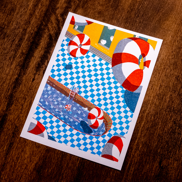 Raimochi｜RISO明信片｜泳池 A 救生圈