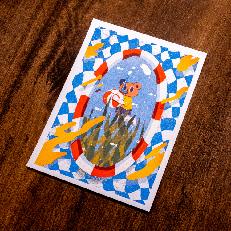 Raimochi｜RISO明信片｜泳池 B 潛水