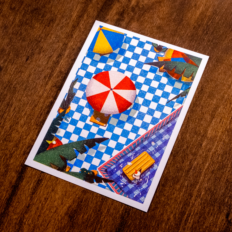 Raimochi｜RISO明信片｜泳池 C 遮陽傘