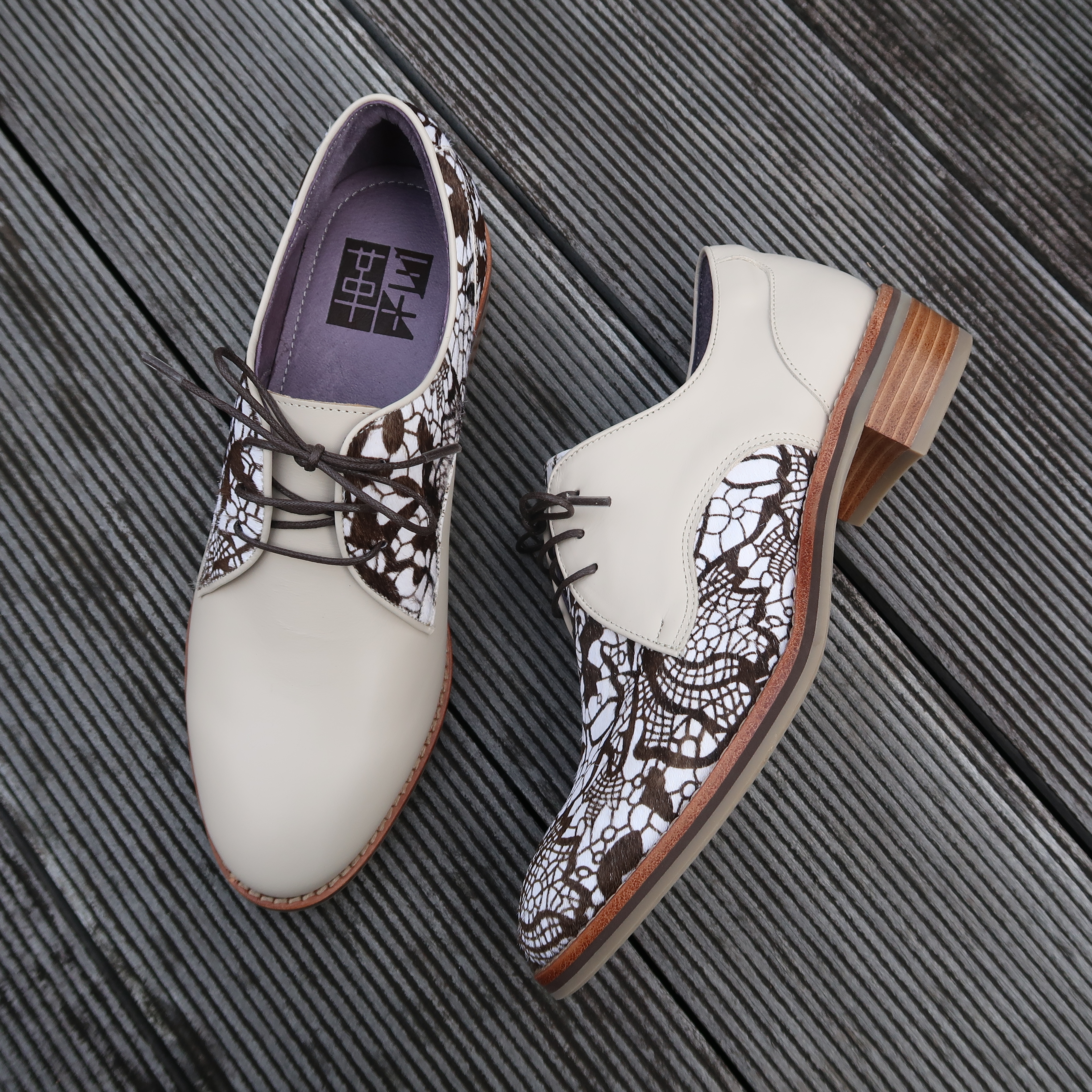 【經典零時差】真皮牛皮、蕾絲馬毛三眼綁帶木跟德比鞋Derby、紳士鞋