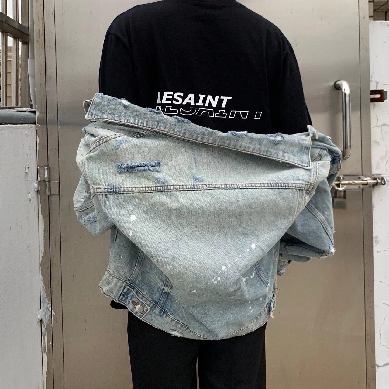 LESAINT 海油畫珍珠耳環少女 短袖 韓國品牌