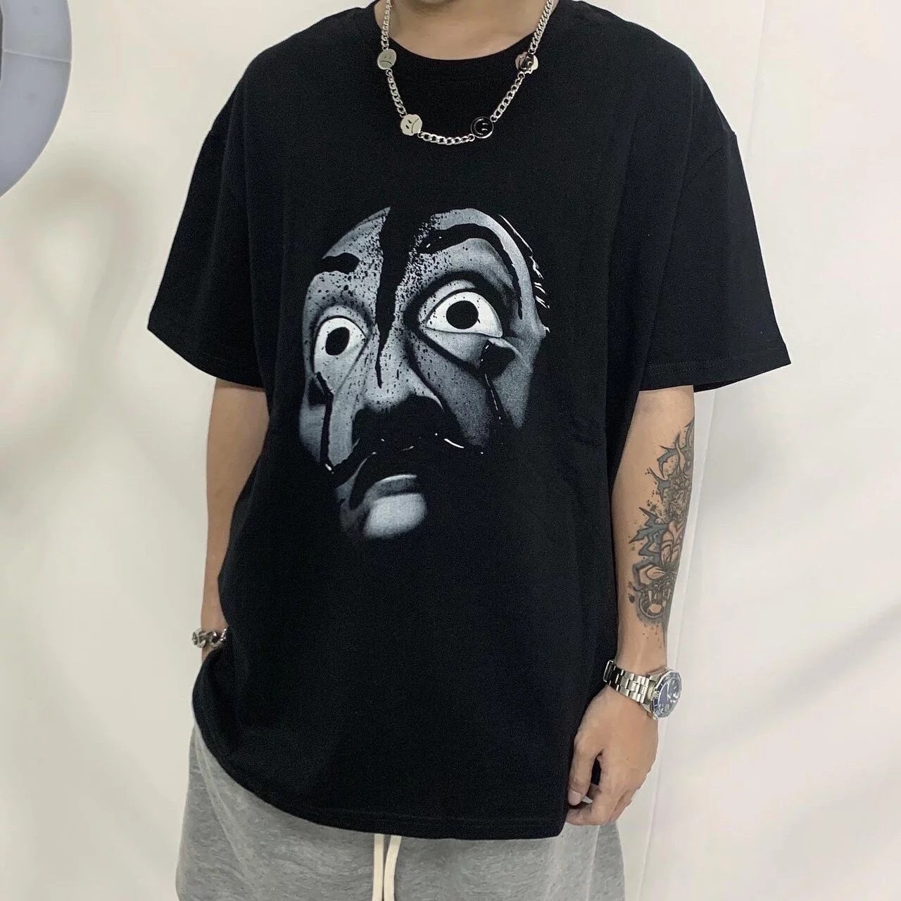 LESAINT Money Heist Tee 紙房子 達利 面具 黑灰 斑駁 短袖 新款 韓國品牌
