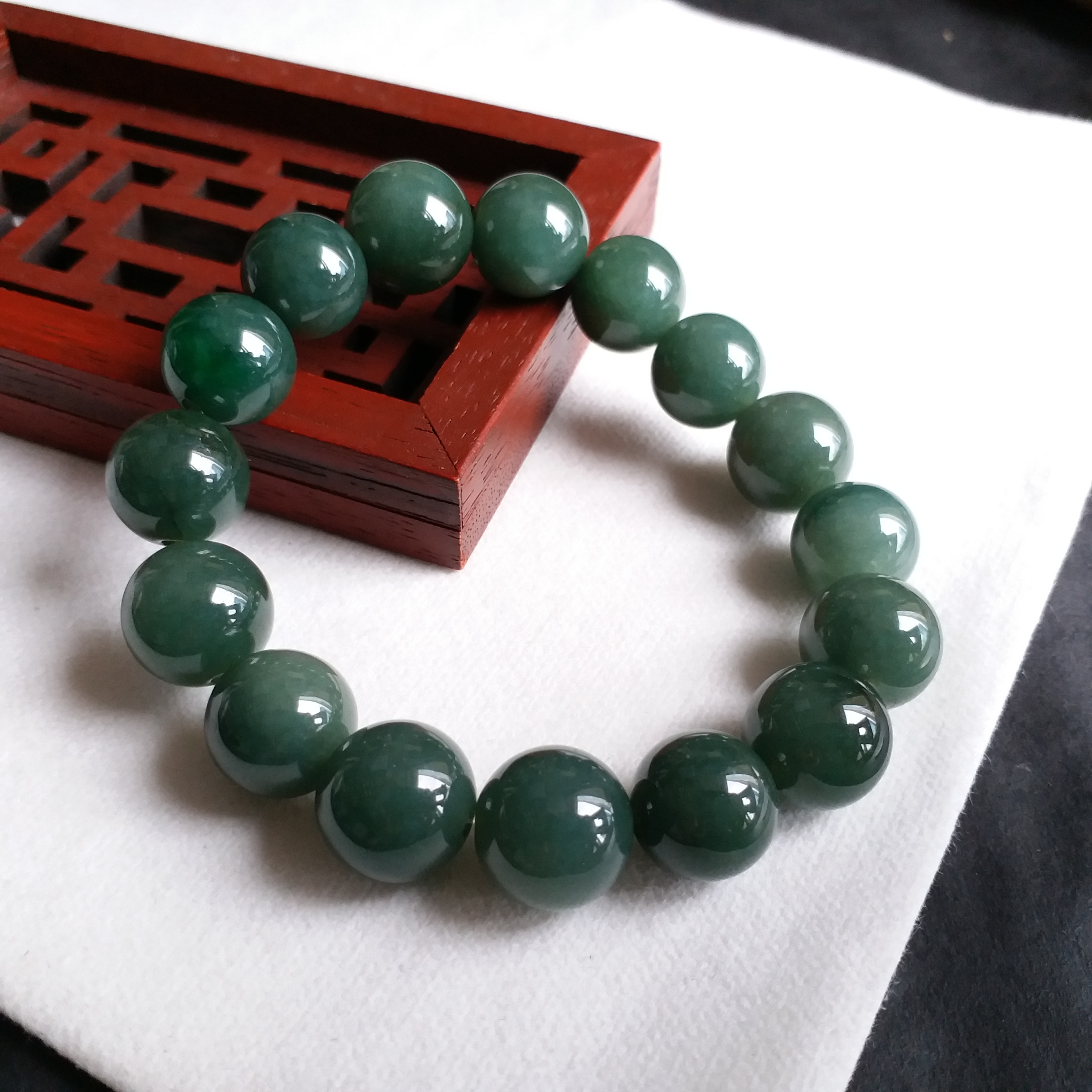 冰糯藍水手鍊 (13.5mm直徑), 天然翡翠A玉, 緬甸玉, Jade, Jadeite