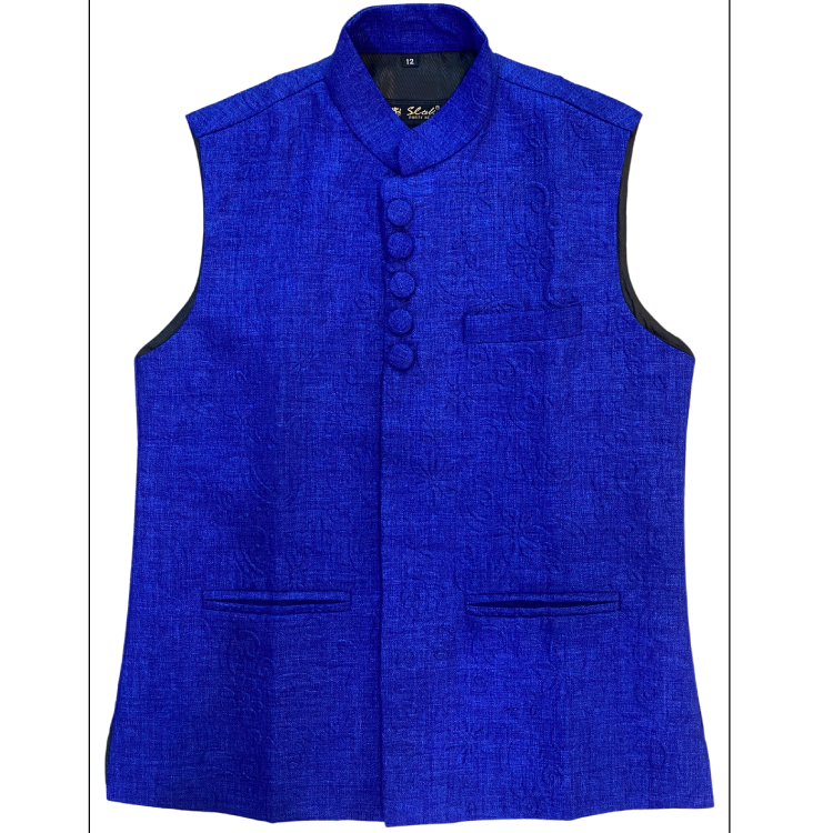 Boy Blue Woven Art Silk With Lining Nehru Jacket Outerwear BJAC002
