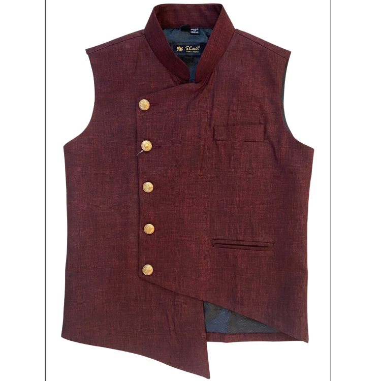 Boy Maroon Woven Art Silk with lining Nehru Jacket Outerwear BJAC001
