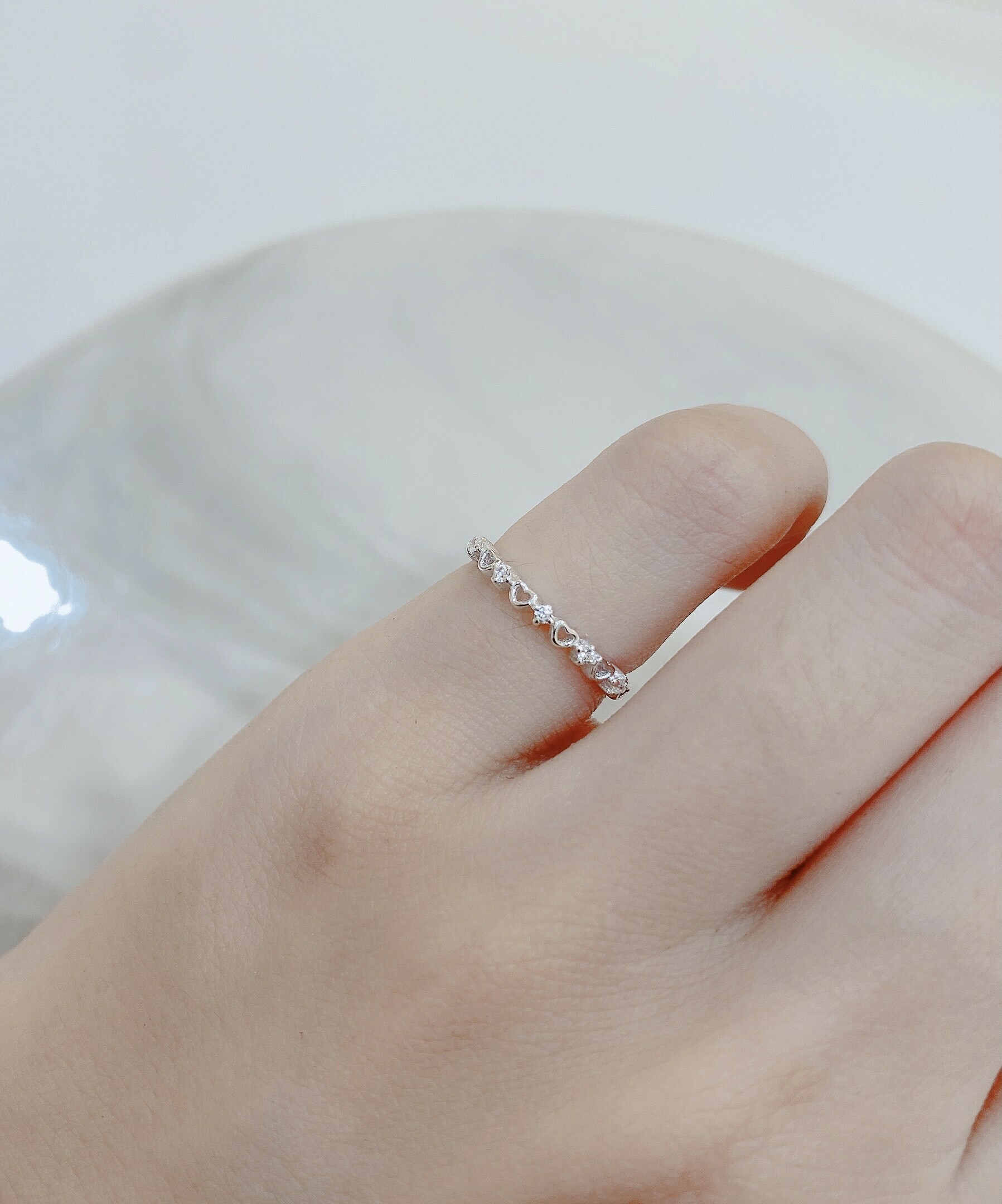 純銀愛心排鑽尾戒