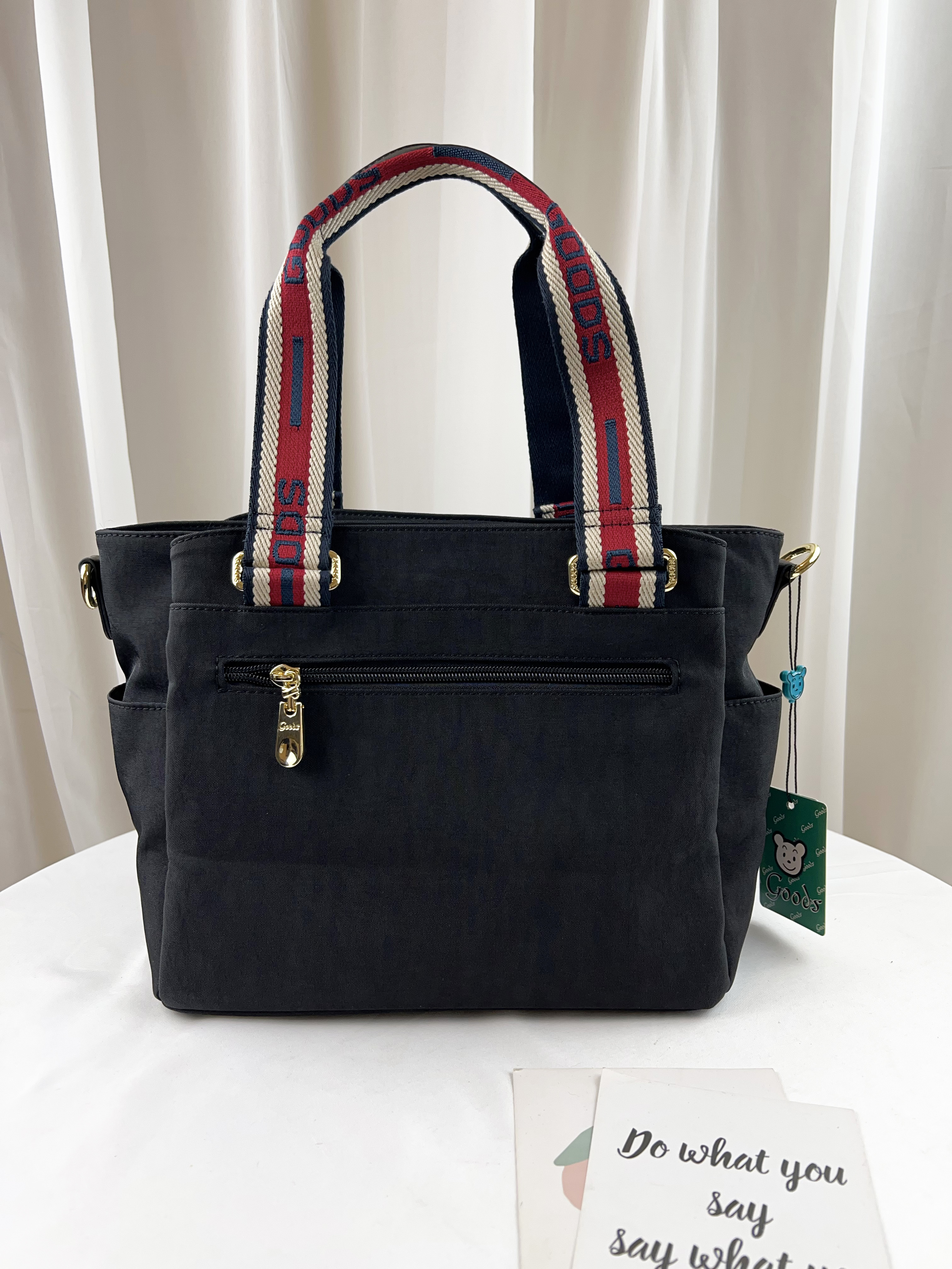 GOODS 織帶黑 防潑水手提包 / 側背包 附小熊吊飾 #2776