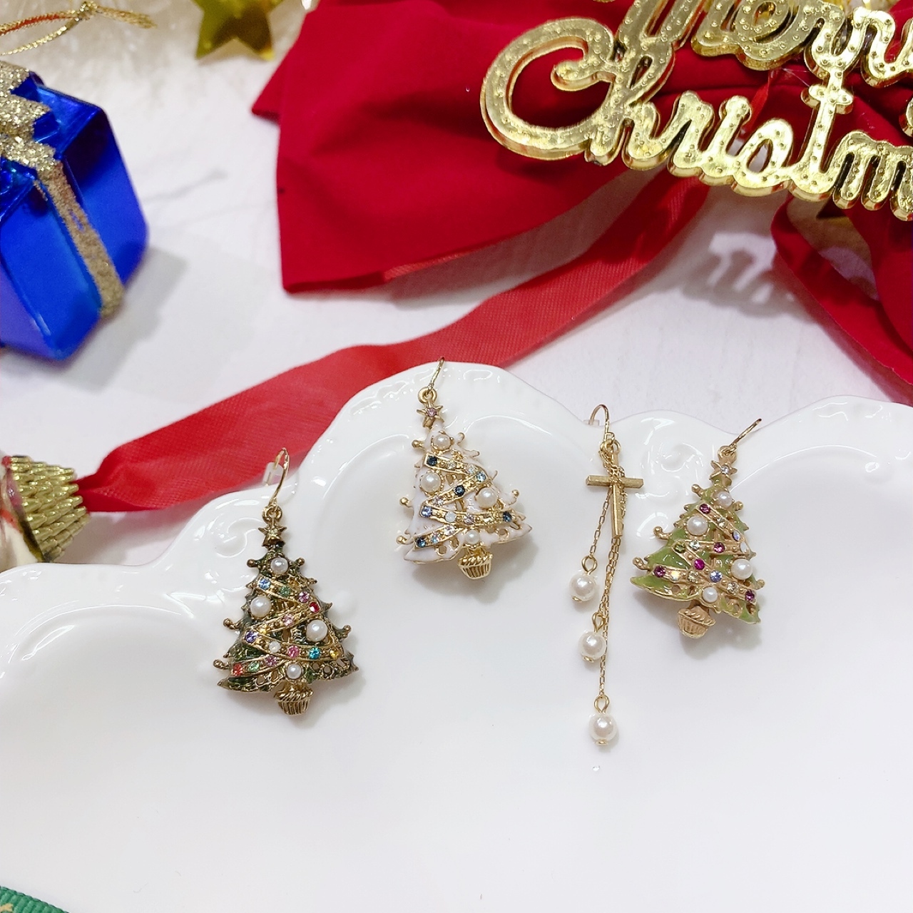 聖誕樹&十字架耳環