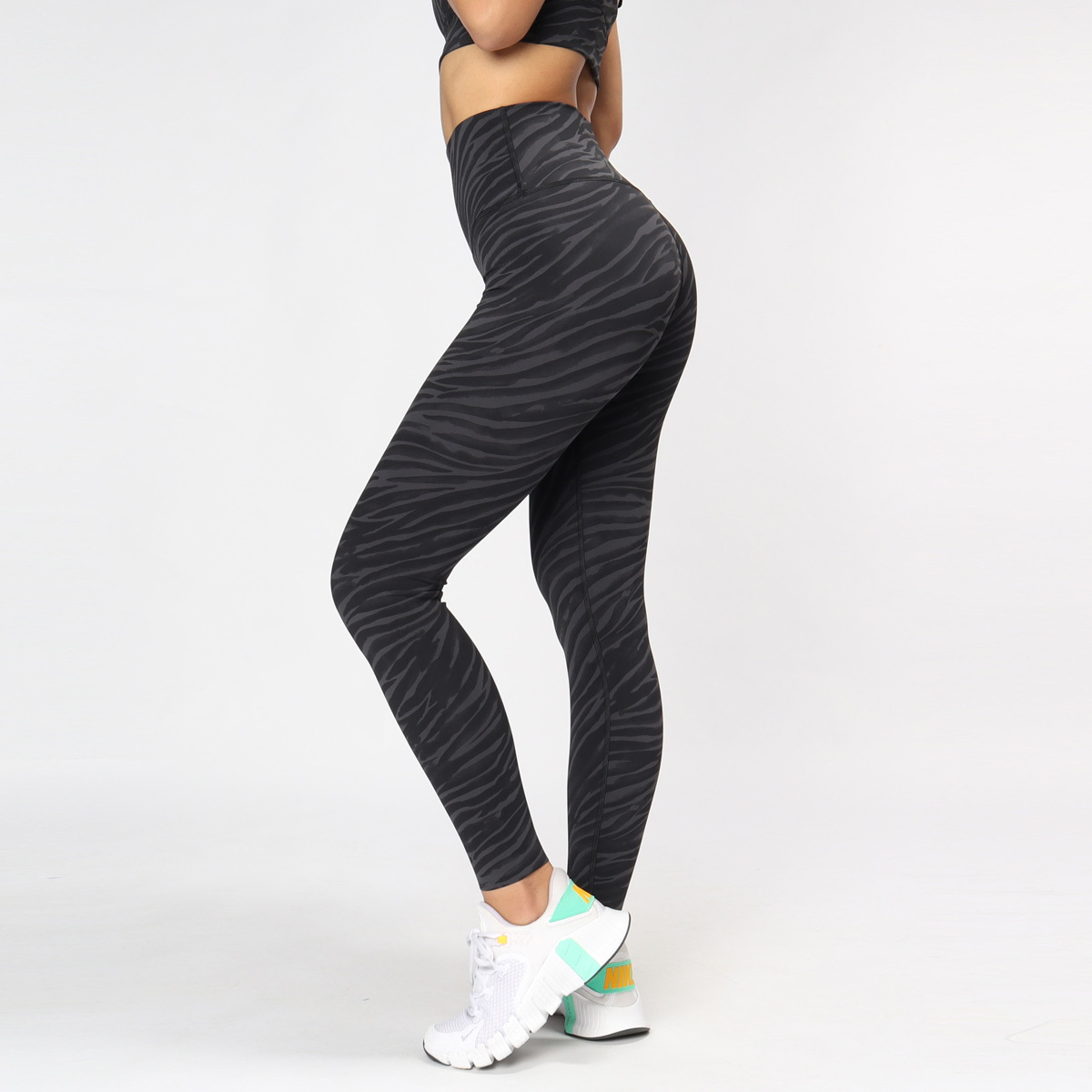 高腰黑斑馬紋裸感九分瑜珈/運動/緊身機能褲*