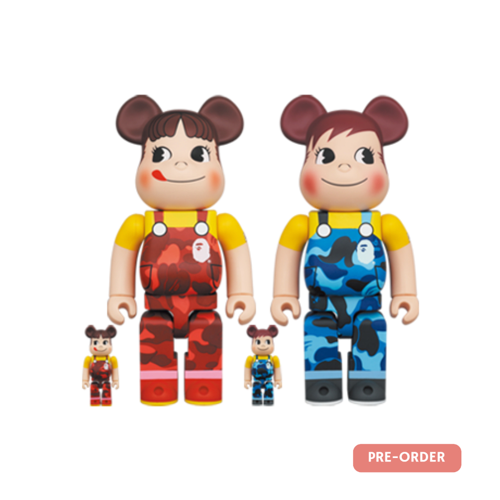 BEARBRICK BAPE (R) ×不二家 牛奶仔&牛奶妹 400%&100%
