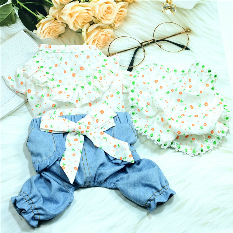 公主碎花牛仔裤 带帽子