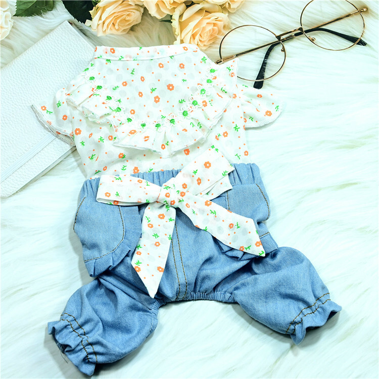 公主碎花牛仔裤 带帽子