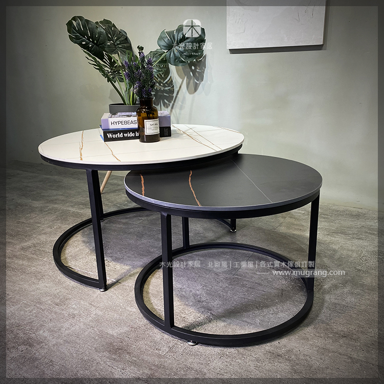 Hermes輕奢岩板圓形茶几組