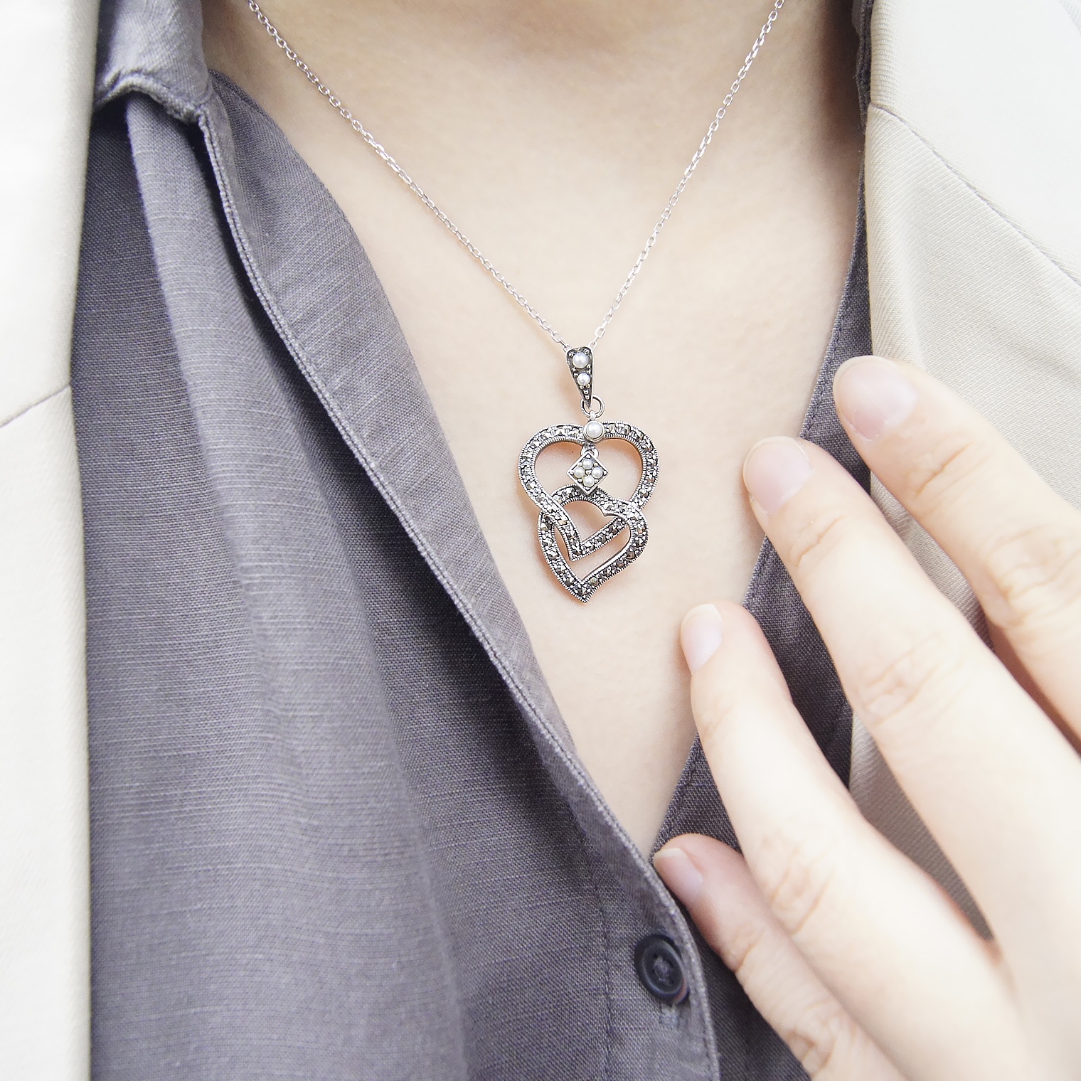 雙愛心馬克賽石墜子