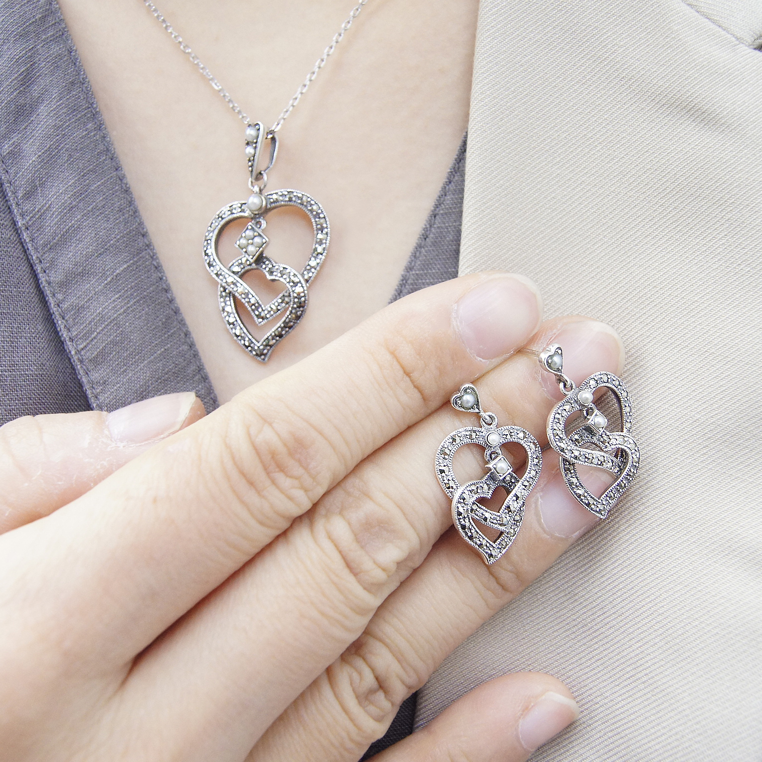 雙愛心馬克賽石墜子