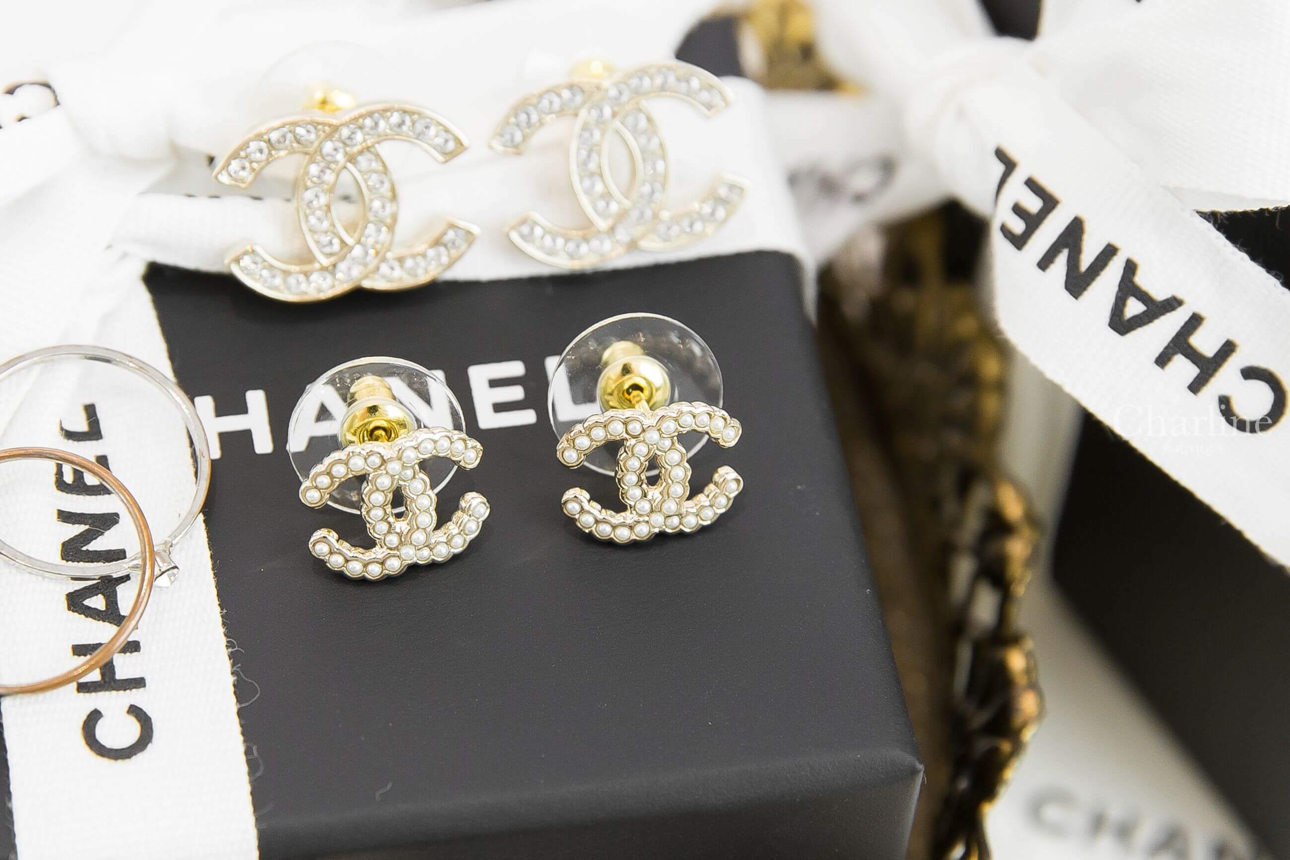 Chanel Earrings 金色白色珍珠CC耳環