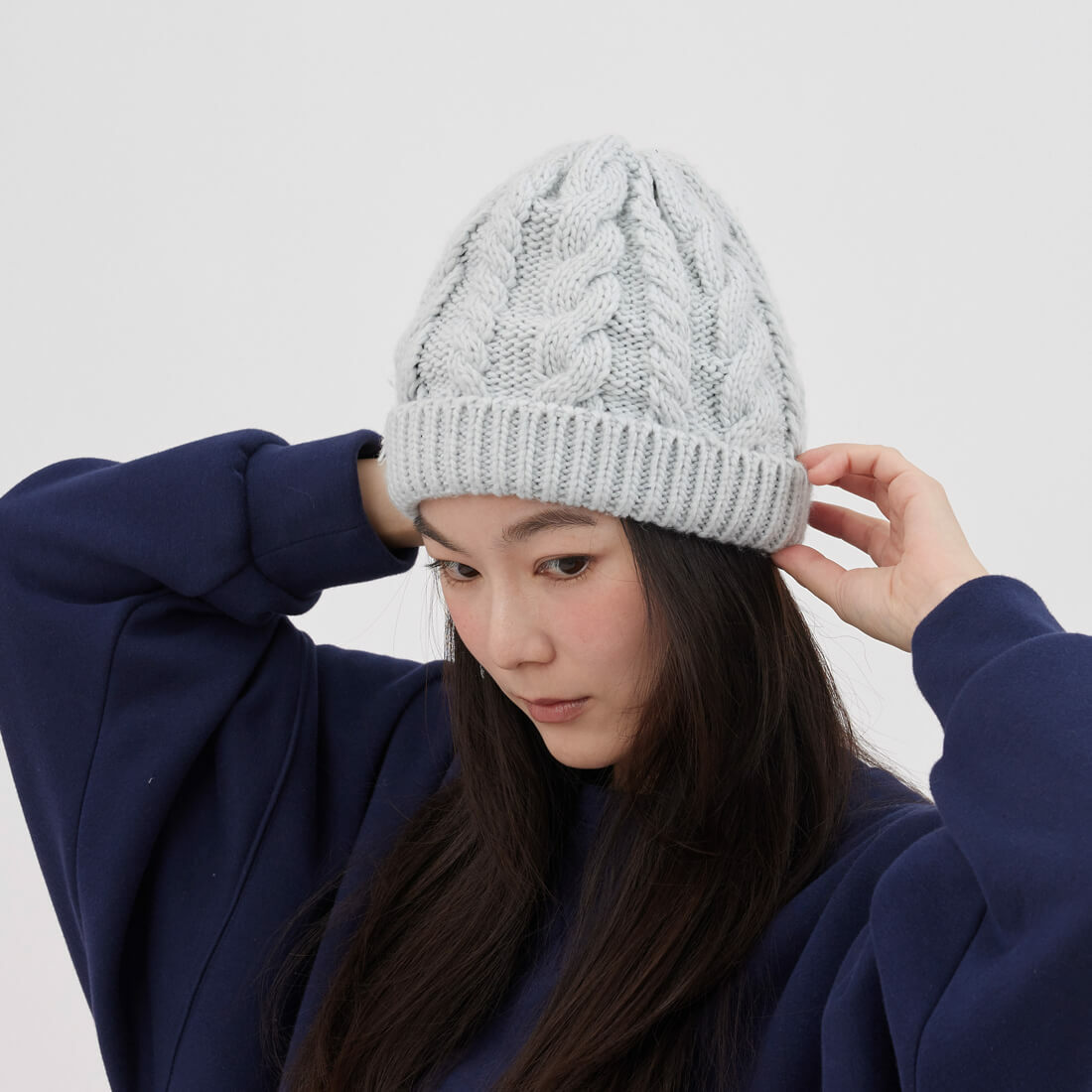 Merry 麻花針織毛帽/ 灰