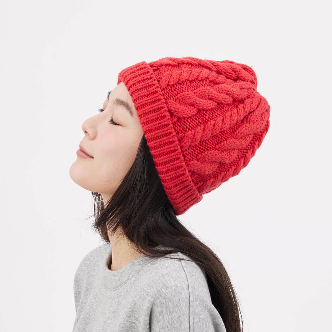 Merry 麻花針織毛帽/ 紅