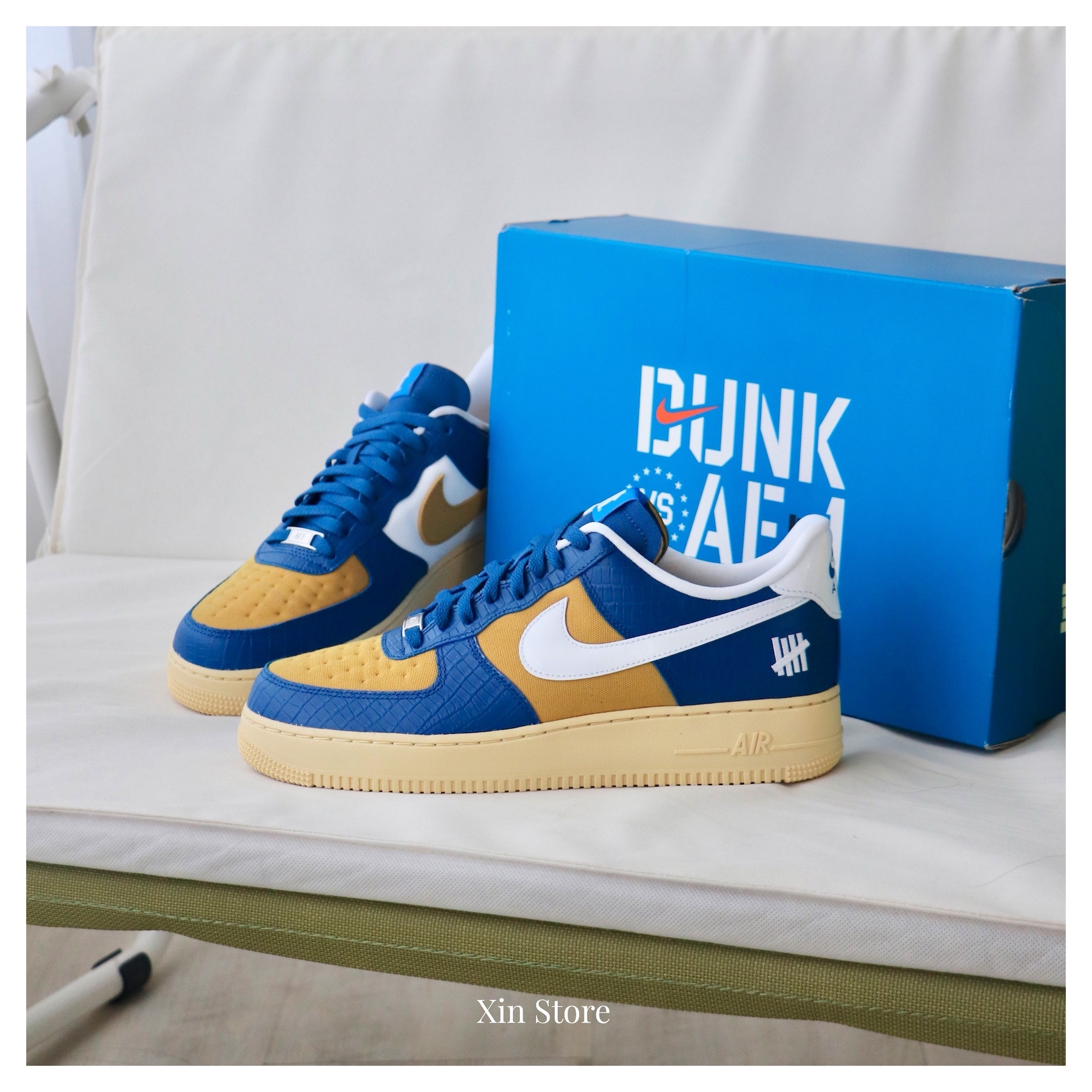 【現貨】Nike x Undefeated Air Force 1 AF1 聯名款 柵欄 泛黃奶油底 藍蛇紋