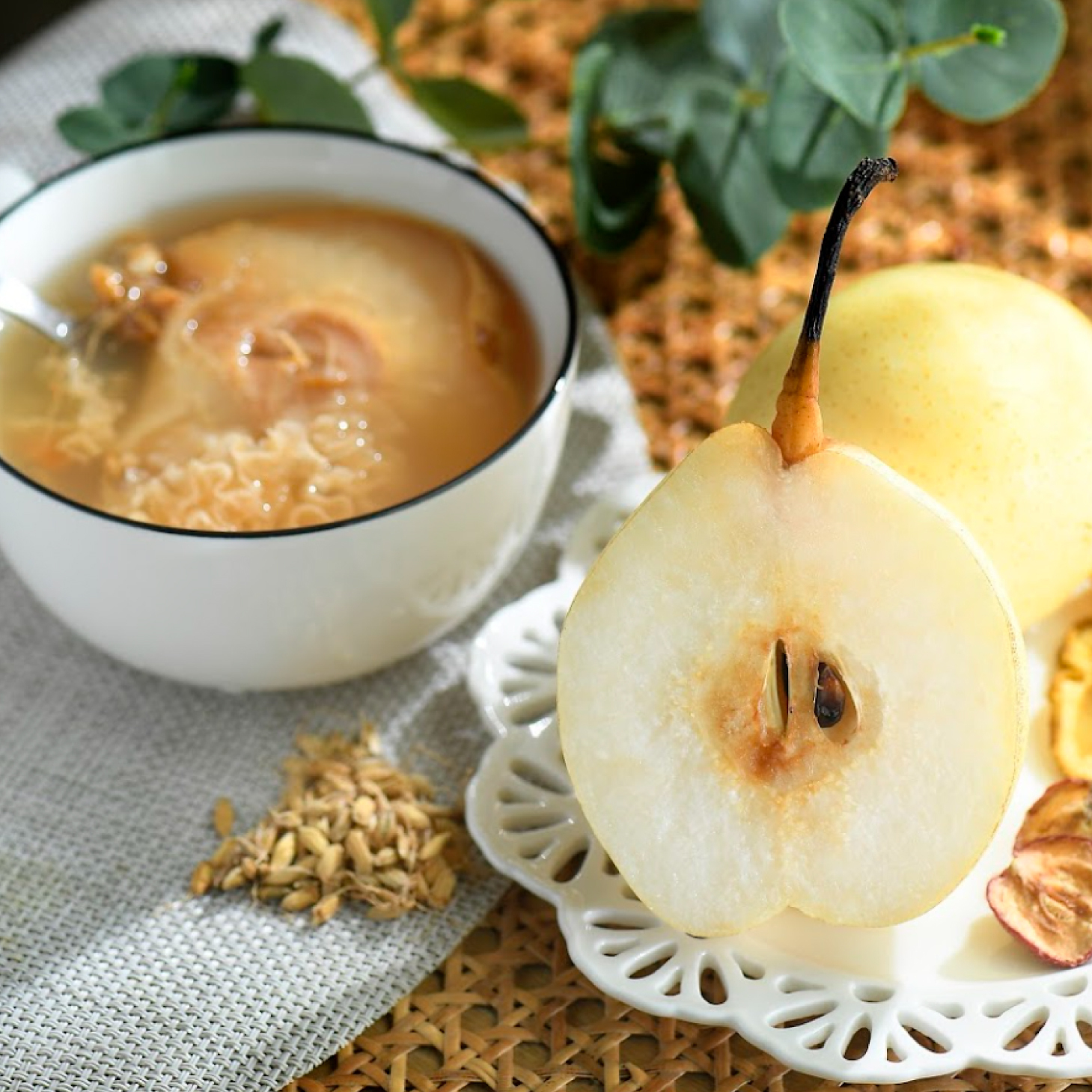 雪梨乾殼芽麥芽山楂湯