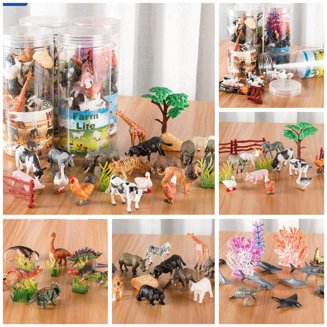 《 桶裝彷真動物模形場景組合》