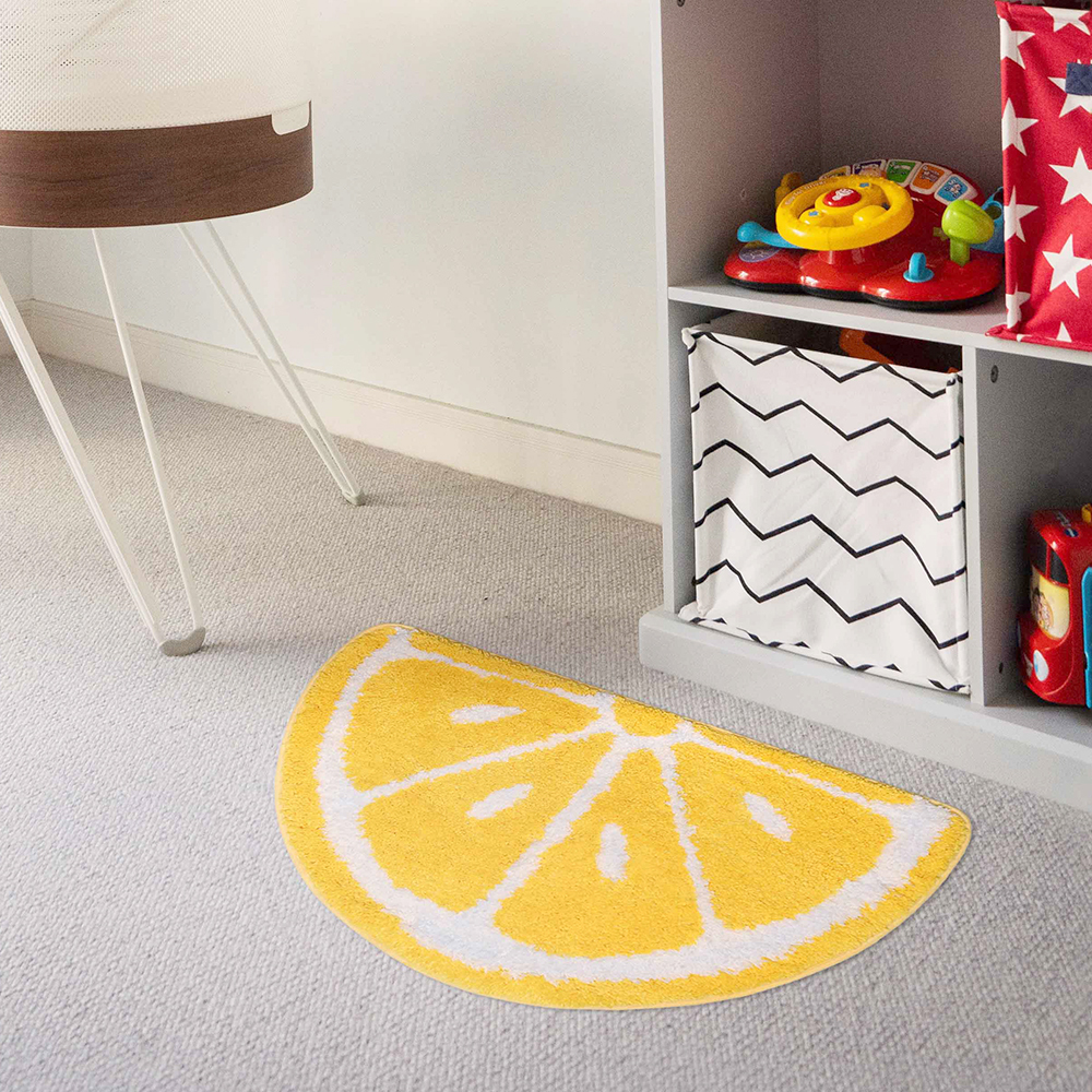 檸檬切片造型防滑絨毛腳踏地墊