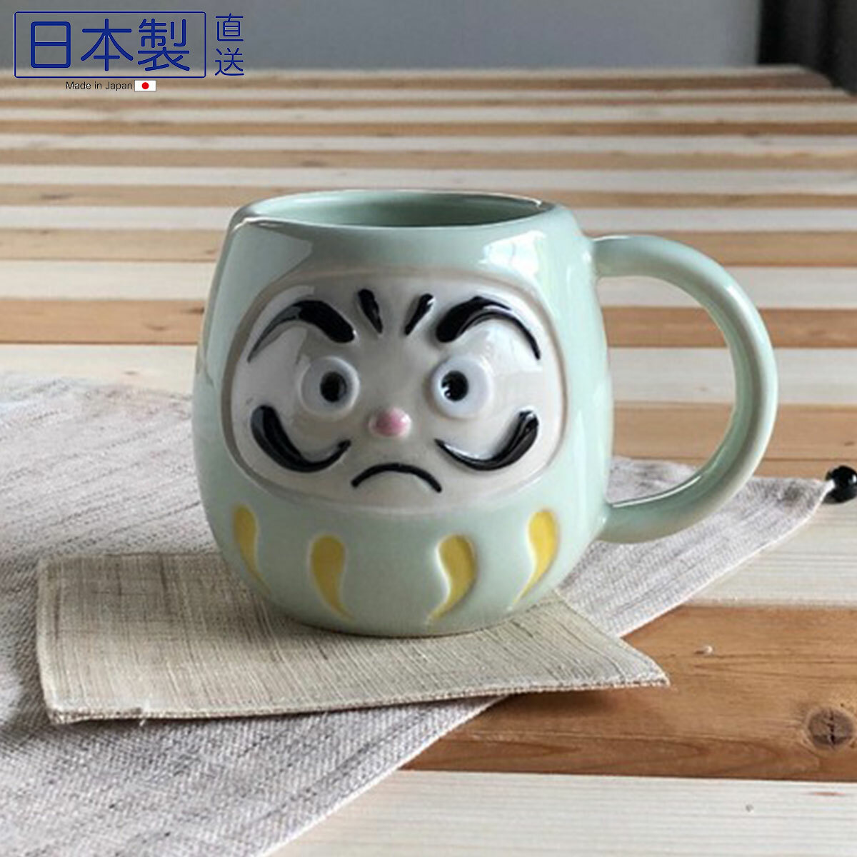 日式美濃燒達摩瓦杯 (粉綠) (日本製)