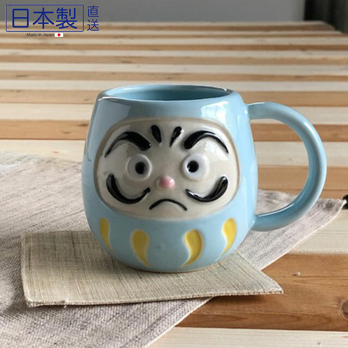 日式美濃燒達摩瓦杯 (粉藍) (日本製)