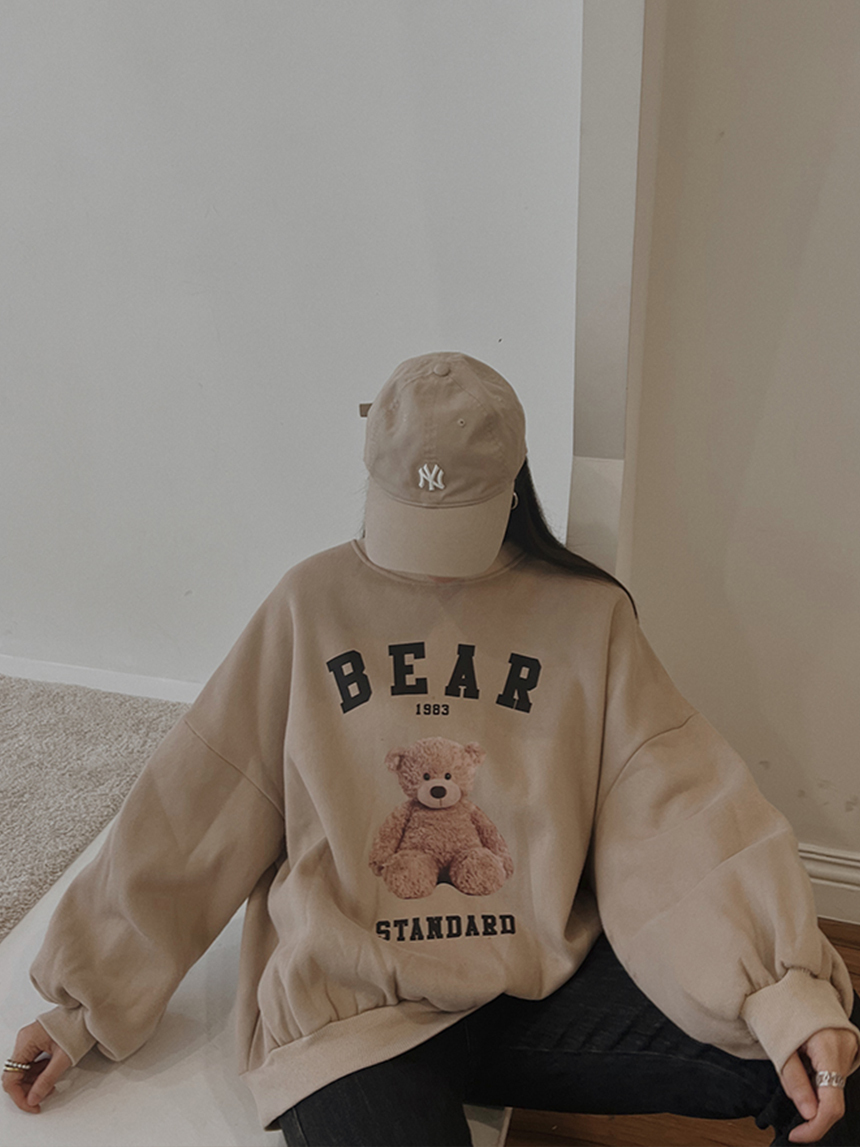 Bear熊熊寬鬆內刷毛大學T*4色