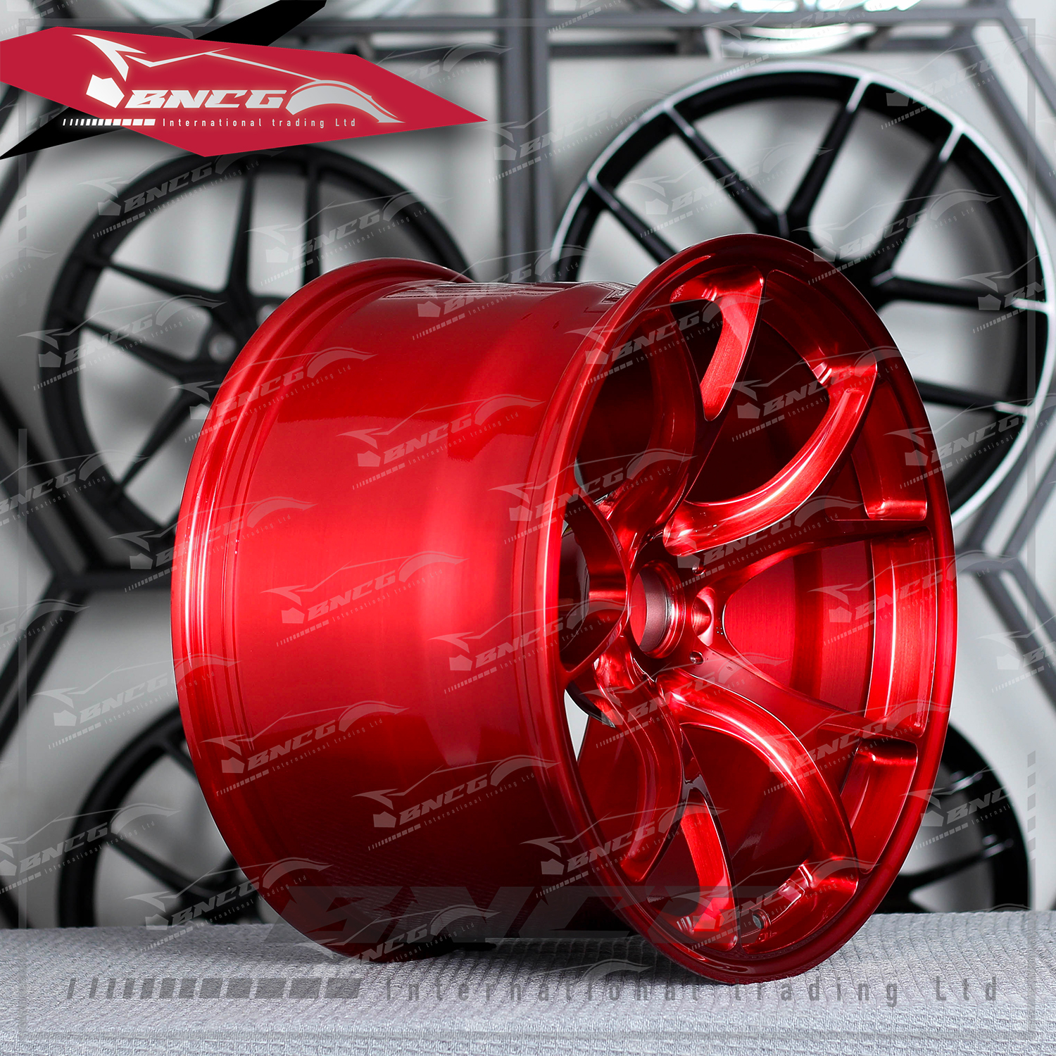 單片式 萬噸鍛造工藝輪圈 大紅套色工藝 品牌訂製鋁圈 改裝 高強度 輕量化 客製化 輪框