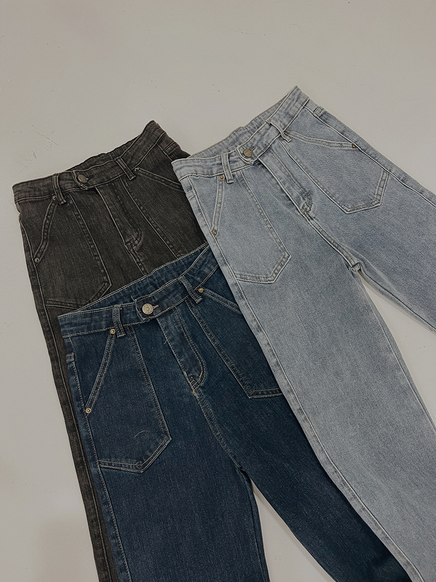 彈性直筒高腰口袋外縫牛仔褲*3色