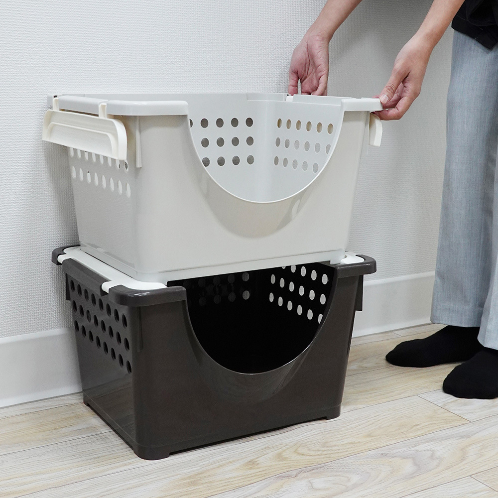 【日本 平和】極簡系列 可堆疊收納籃(淺型前開)