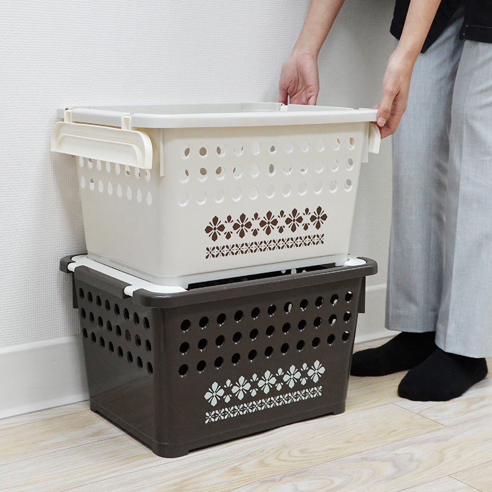 【日本 平和】極簡系列可堆疊收納籃(淺型-印花)