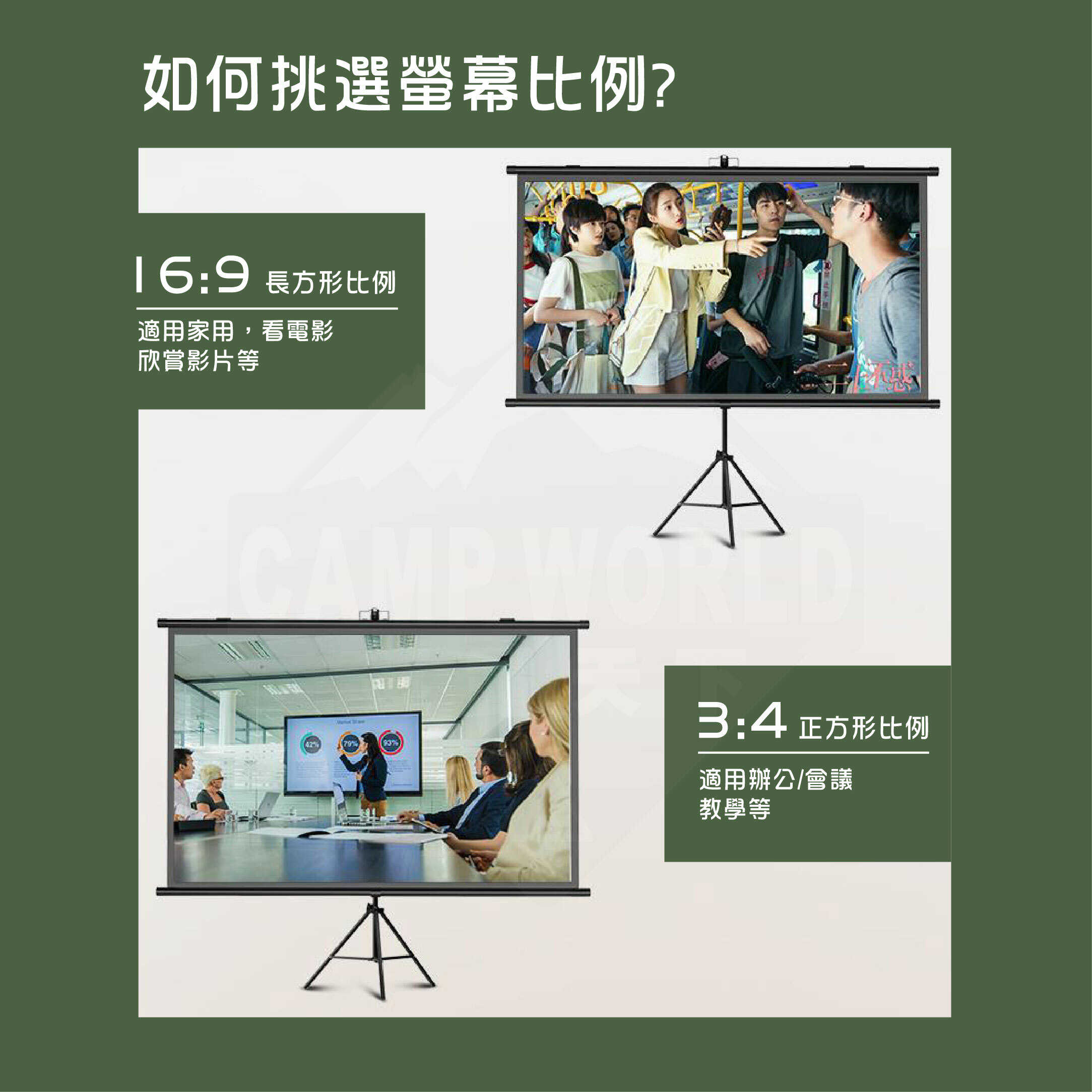 【CAMPWORLD】逐露天下50吋布幕(三腳架款)含收納袋