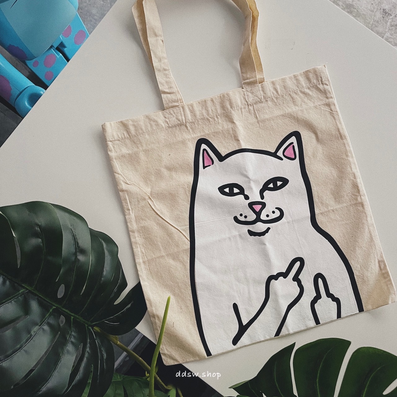 Ripndip 中指貓 帆布托特包 環保袋 米色