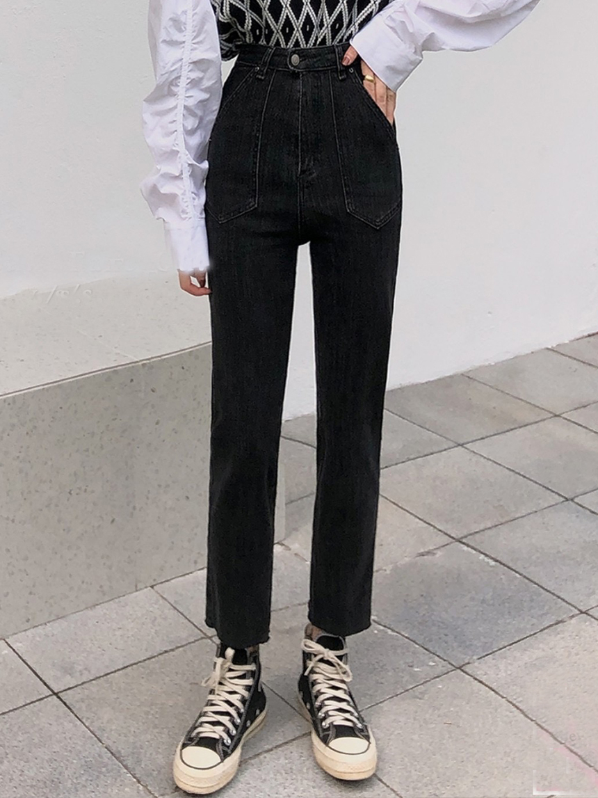 彈性直筒高腰口袋外縫牛仔褲*3色