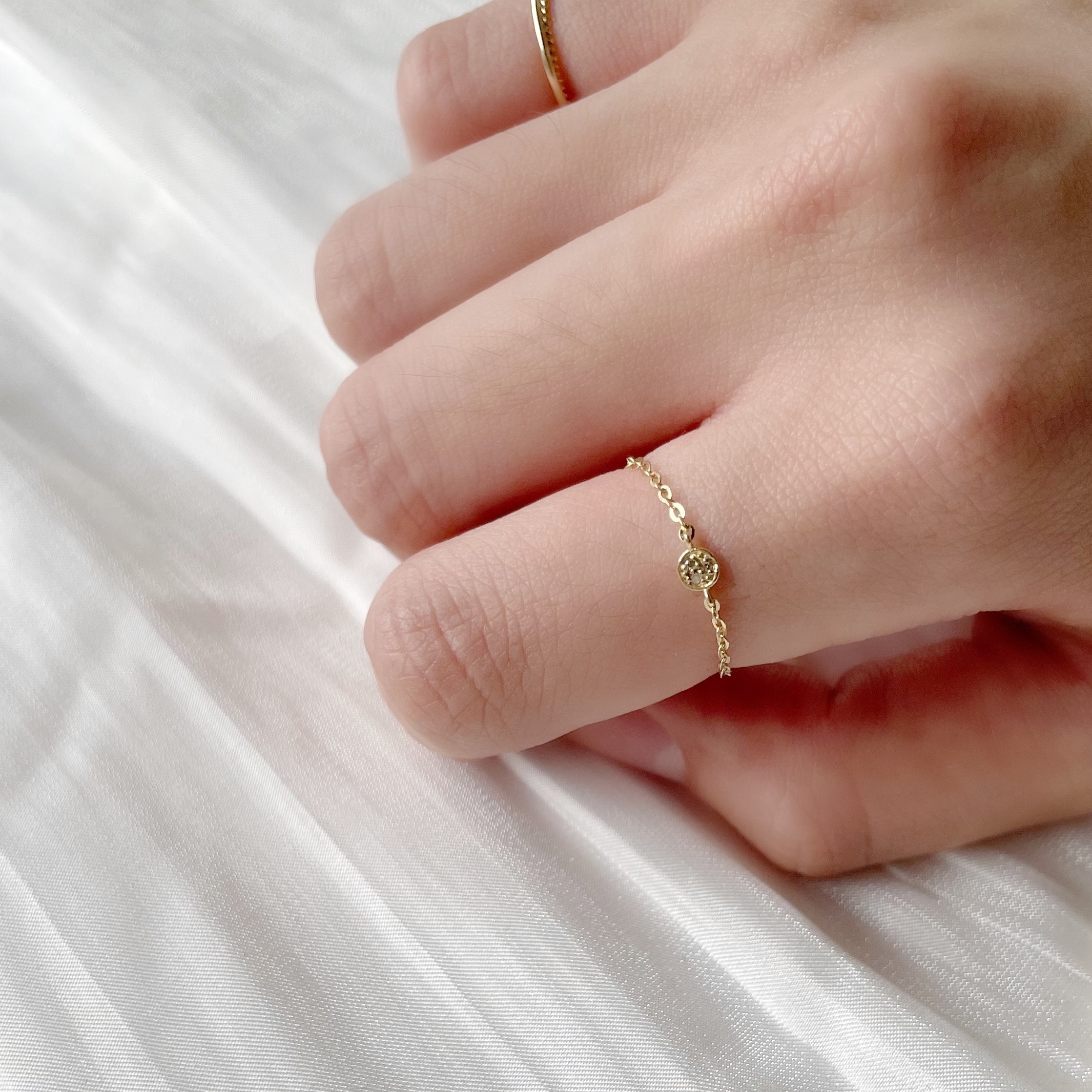 14K碎鑽小圓鏈戒