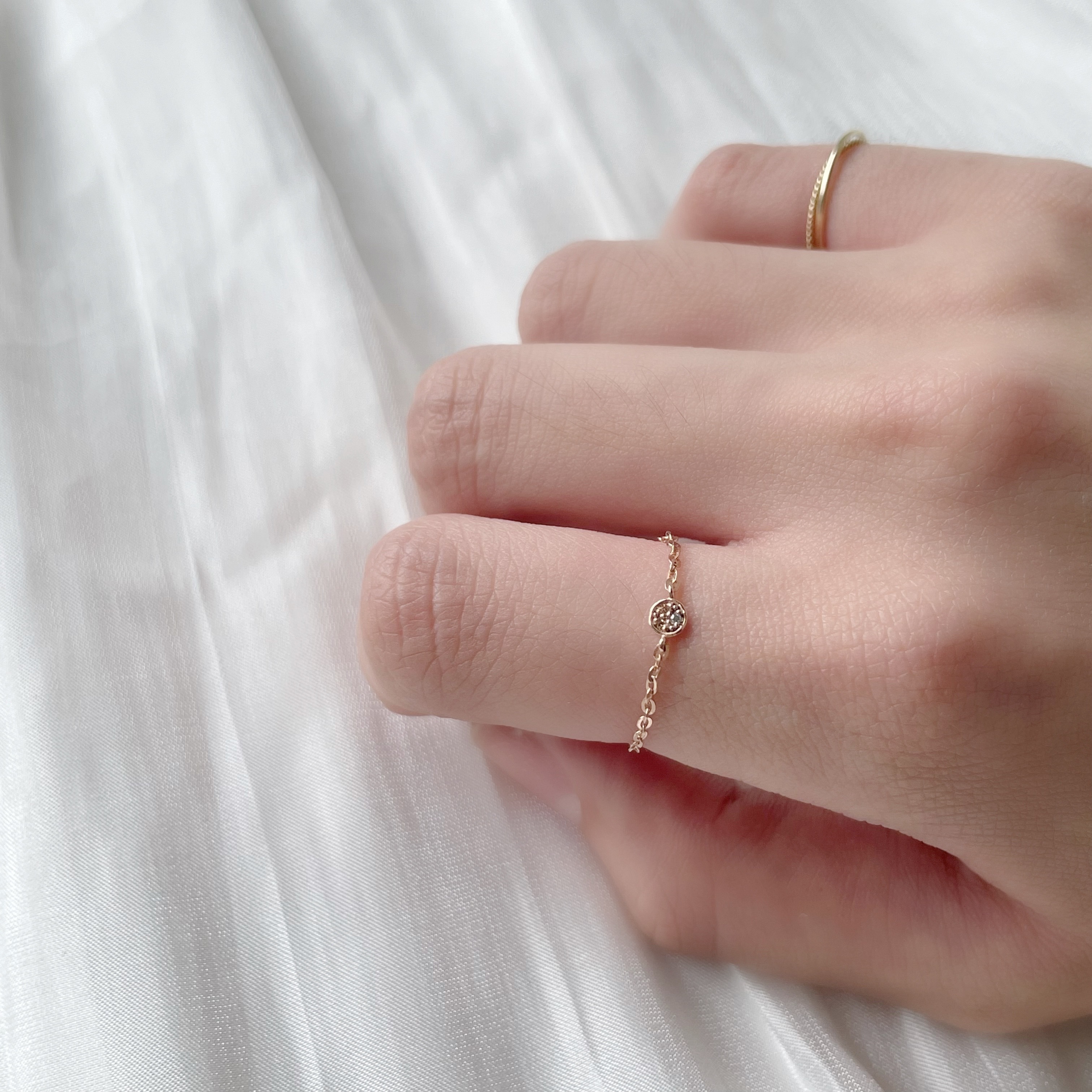 14K碎鑽小圓鏈戒