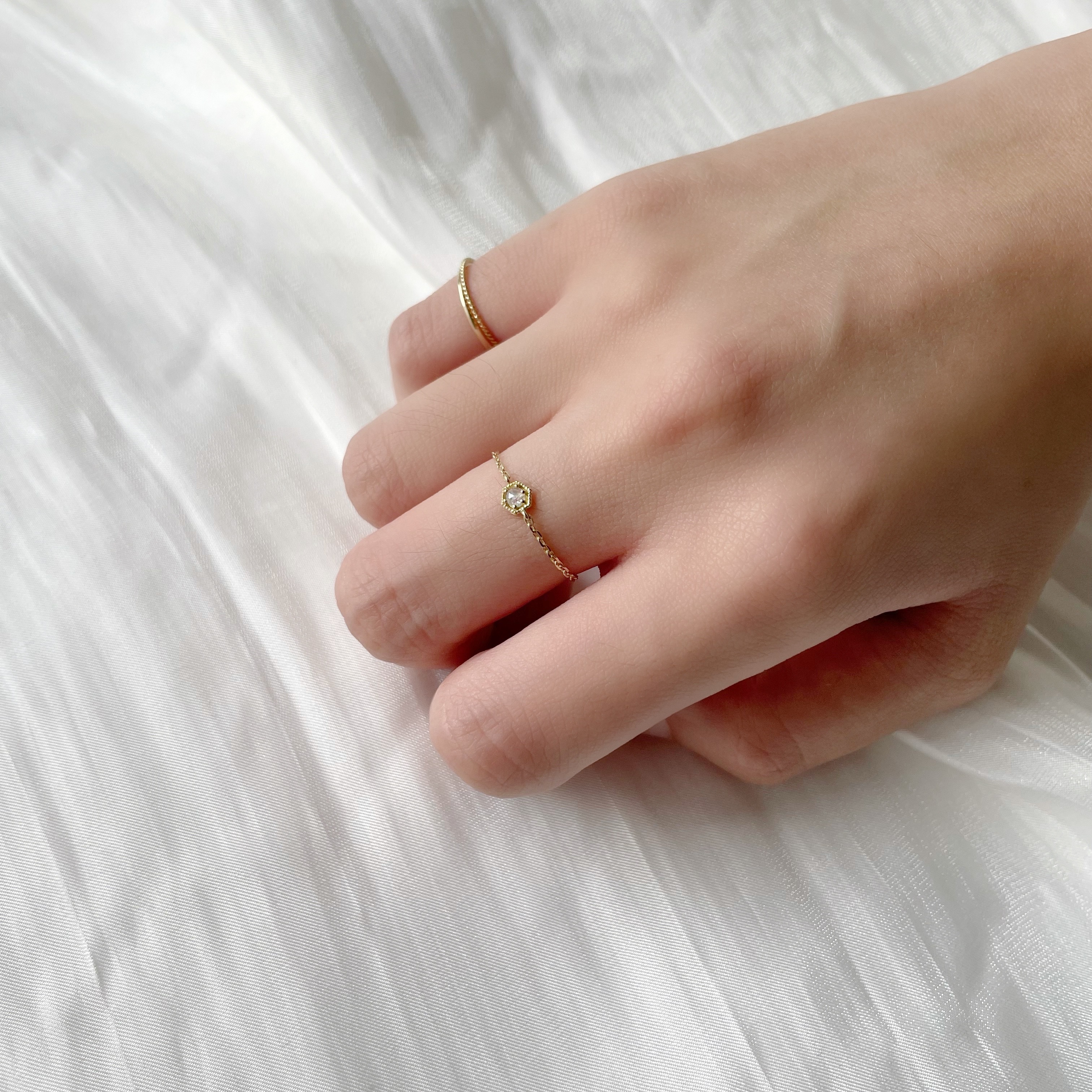 14K復古六角灰鑽原礦鏈戒