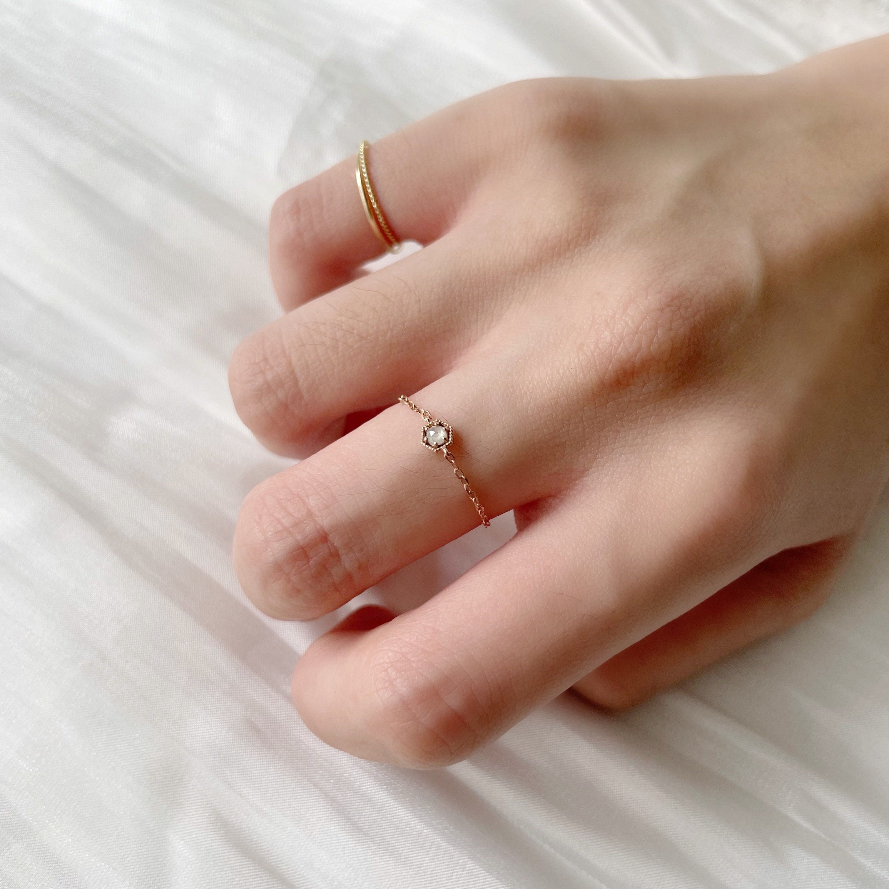 14K復古六角灰鑽原礦鏈戒