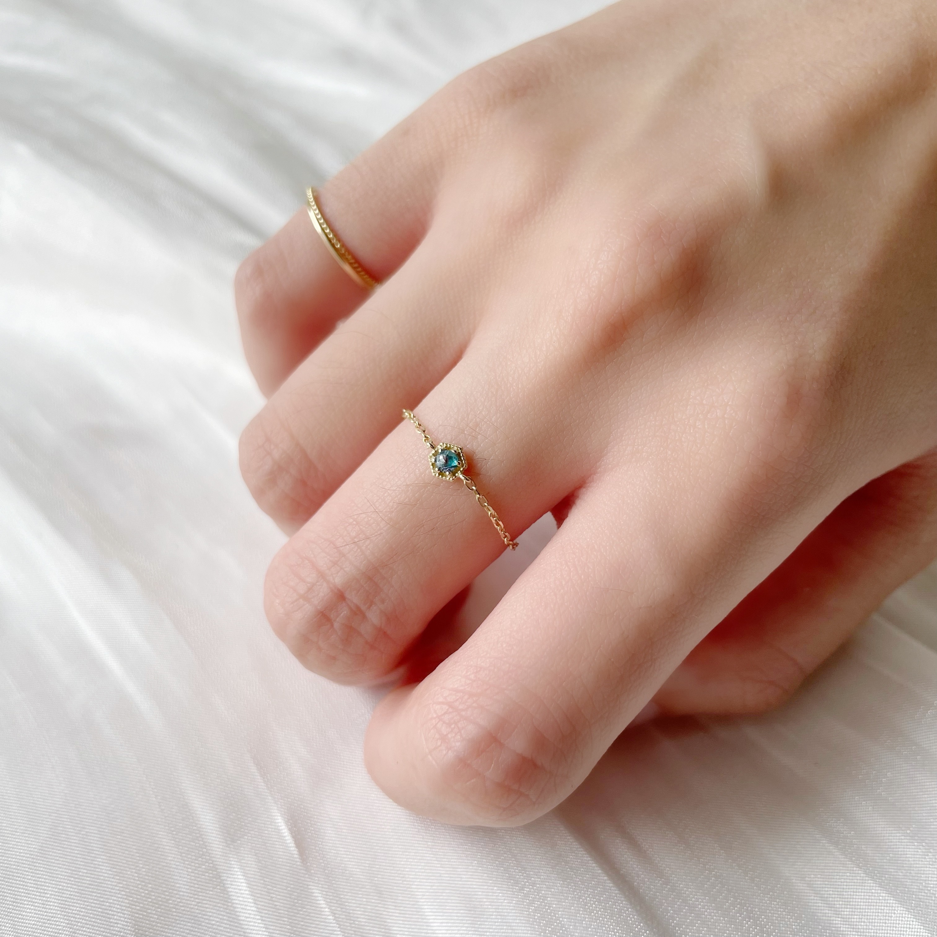 14K復古六角藍鑽原礦鏈戒