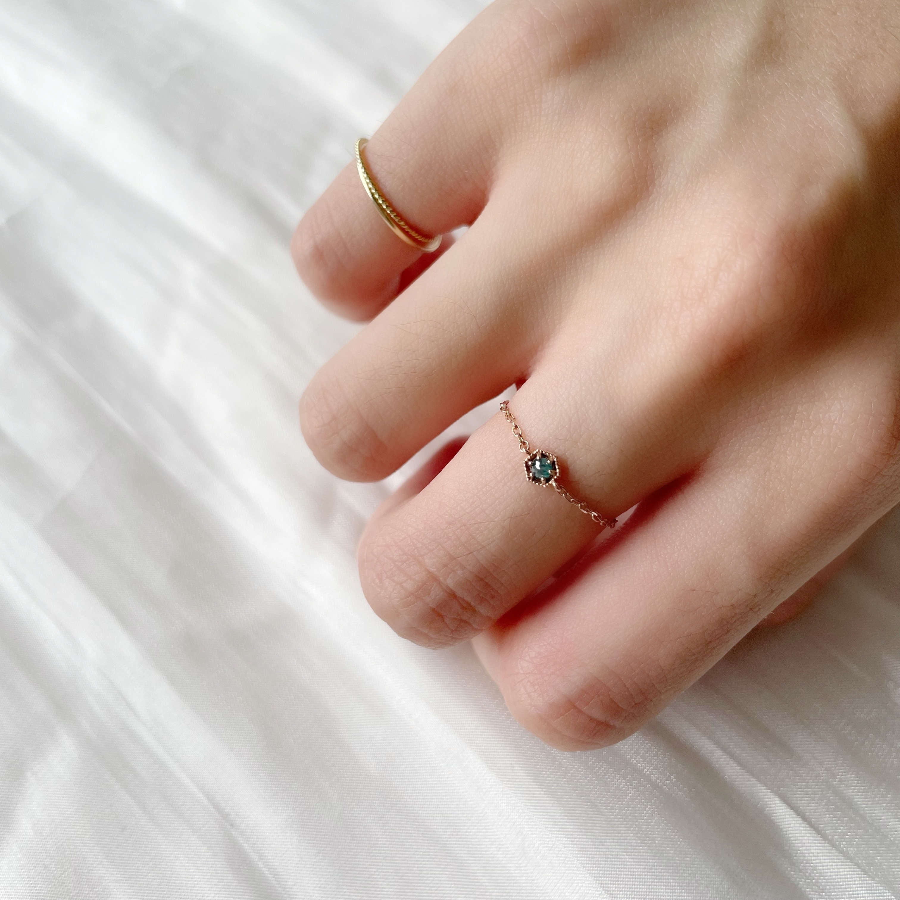 14K復古六角藍鑽原礦鏈戒