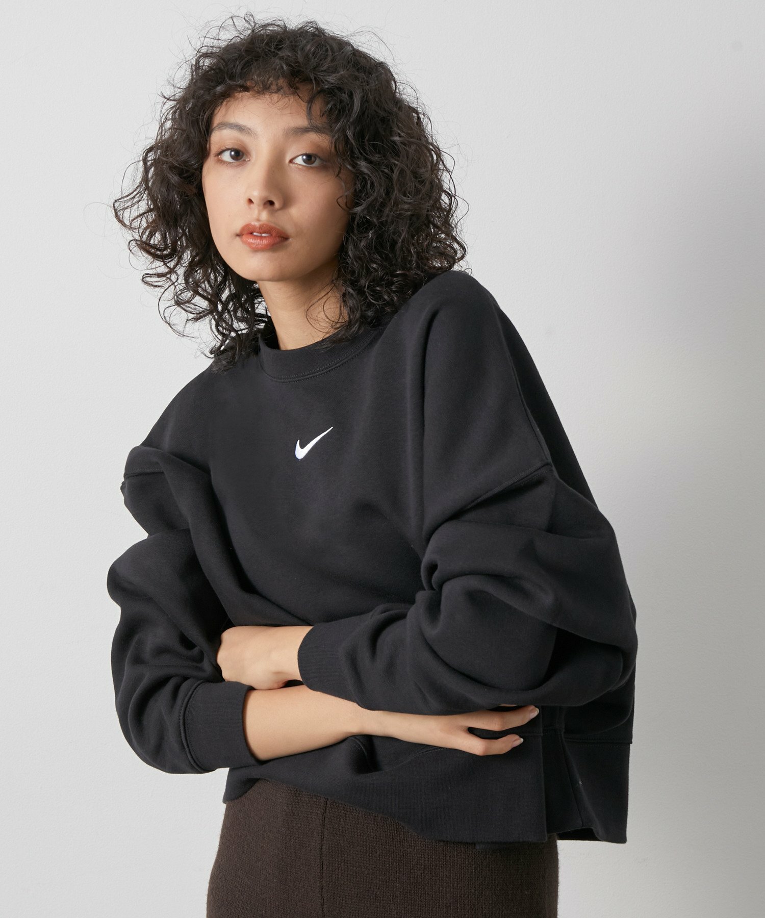現貨┃女款 Nike 短版 落肩 刺繡logo 長袖 上衣 衛衣 大學T 內磨毛 DJ7666