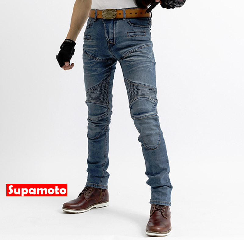 -Supamoto- 防摔 牛仔褲 防摔褲 藍色 刷色 護具 防摔衣 彈性 防護 護膝 手套 護甲 重機