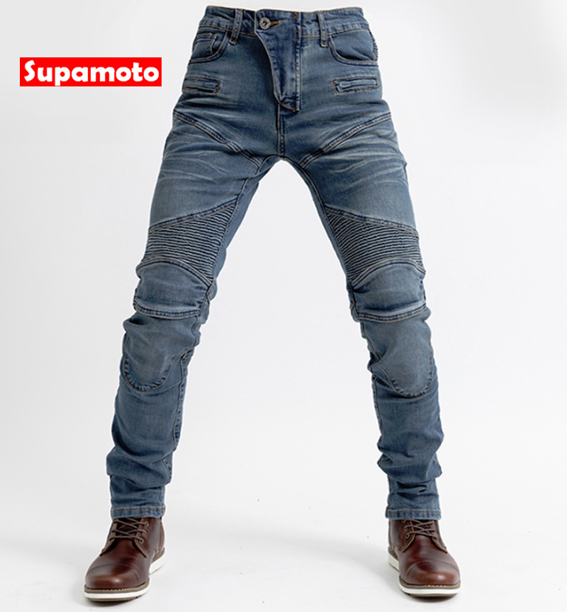 -Supamoto- 防摔 牛仔褲 防摔褲 藍色 刷色 護具 防摔衣 彈性 防護 護膝 手套 護甲 重機